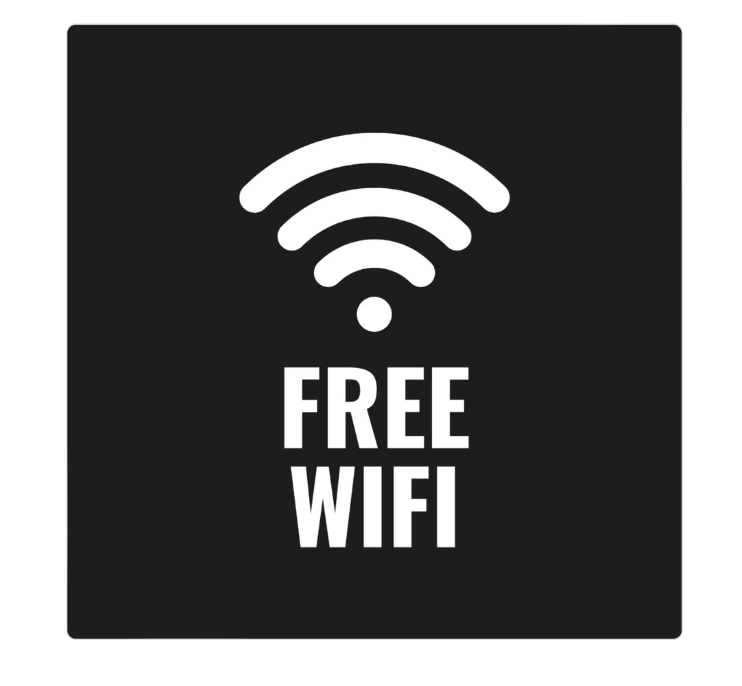 Acrylic WiFi Sign with Wood Base – 6″×8″ Tabletop Guest Wi‑Fi Display – Counter Sign for Cafés, Offices, Airbnb & Small Business