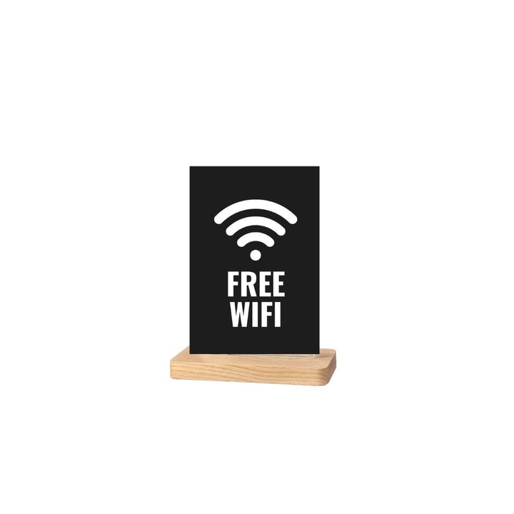 Acrylic WiFi Sign with Wood Base – 6″×8″ Tabletop Guest Wi‑Fi Display – Counter Sign for Cafés, Offices, Airbnb & Small Business