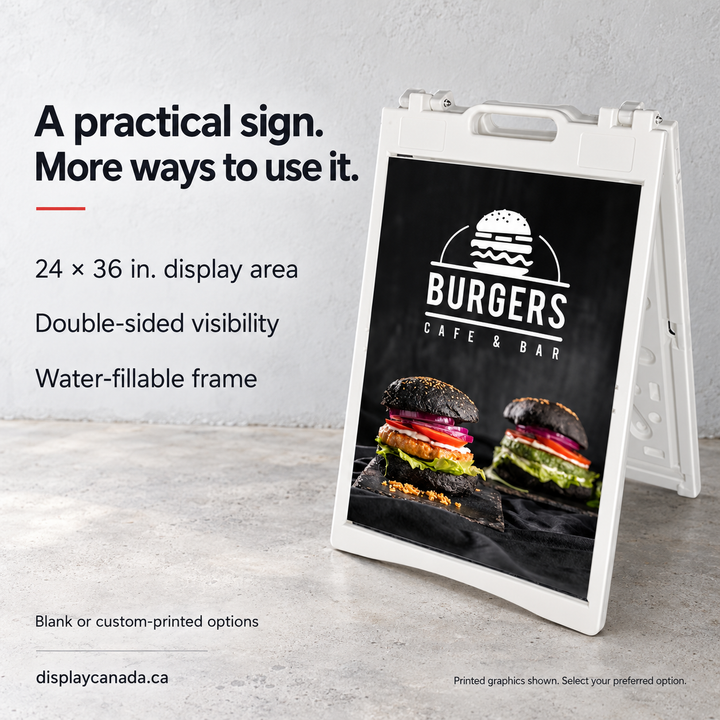 24×36 Plastic A-Frame Sidewalk Sign – Water-Fillable Base