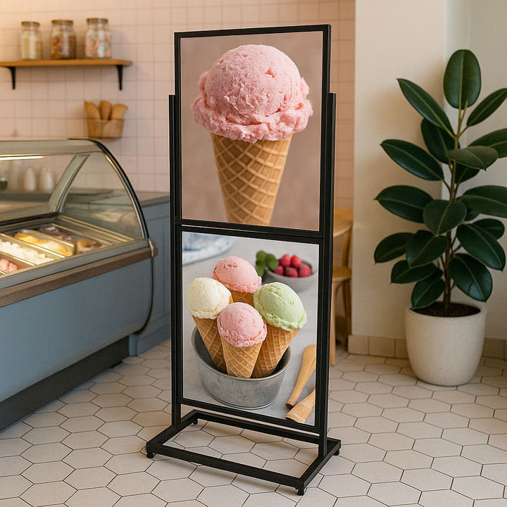 Double-Tier Floor Standing Sign Holder – 22" x 28" Double-Sided Poster Display Stand, Heavy-Duty Metal Frame