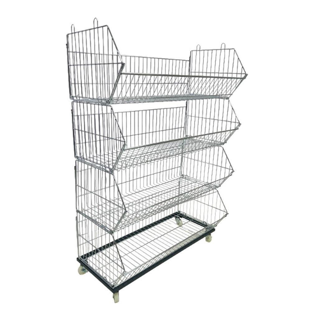 Heavy-Duty Metal Wire Basket Display Stand with Wheels – Rolling Retail Merchandiser for Supermarkets, Pop-Ups & Stores