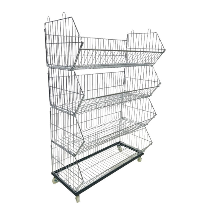 Heavy-Duty Metal Wire Basket Display Stand with Wheels – Rolling Retail Merchandiser for Supermarkets, Pop-Ups & Stores
