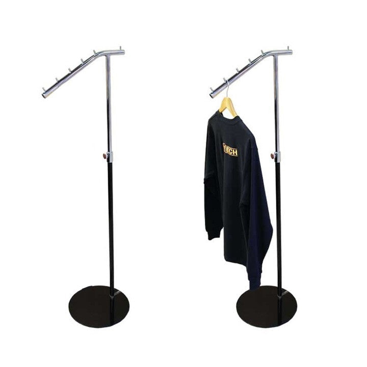 Metal-Plated Slant-Arm Rolling Garment Rack – Adjustable Height & Weighted Base for Boutique & Retail Display