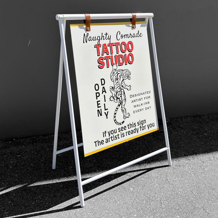 Metal Swing A-Frame Sidewalk Sign with PVC Panel | Double-Sided Outdoor Advertising Sign Stand — 22"W x 28"H