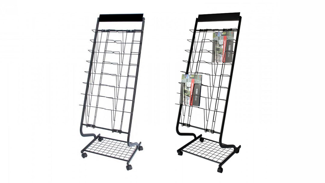 16-Pocket Rolling Brochure Holder – Mobile Wire Literature Display Rack for 8.5” x 11” Flyers & Catalogs