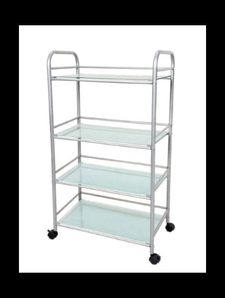 Metal Rolling Utility Cart with Glass Shelves – Multi-Tier Storage & Display Rack for Retail, Salon, Office & Home Use