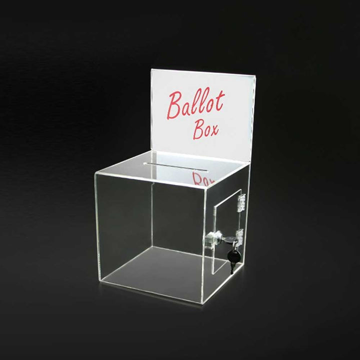 Clear Acrylic Ballot Box with Lock & Key – 7” Secure Donation & Suggestion Box with Slot #BBOX002