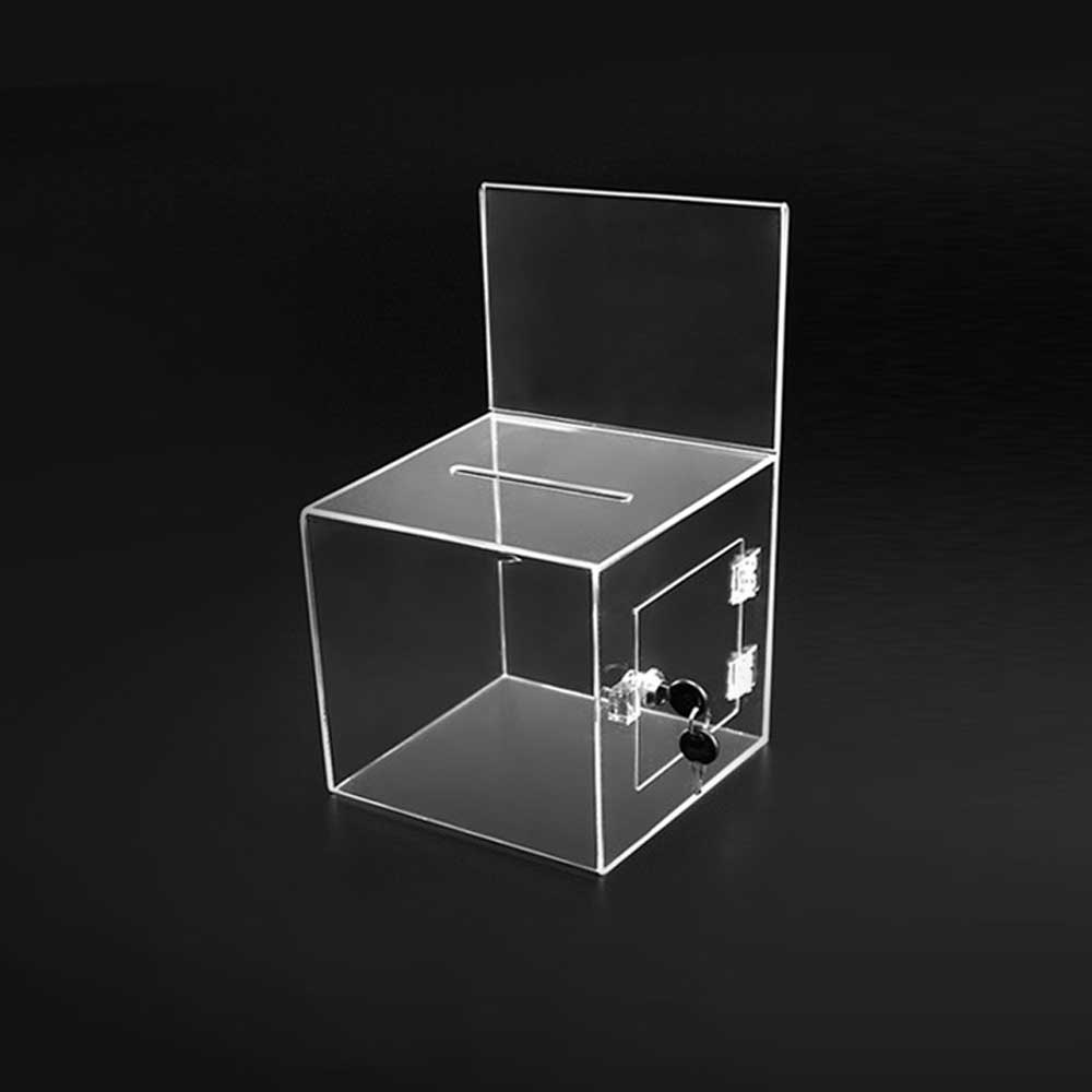 Clear Acrylic Ballot Box with Lock & Key – 7” Secure Donation & Suggestion Box with Slot #BBOX002