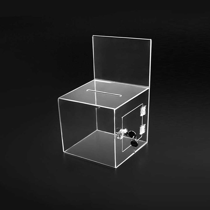 Clear Acrylic Ballot Box with Lock & Key – 7” Secure Donation & Suggestion Box with Slot #BBOX002