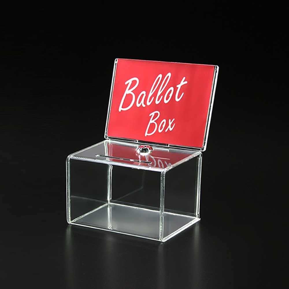 Clear Acrylic Ballot Box with Key and Lock 6”W x 4¼”H - BBOX004L