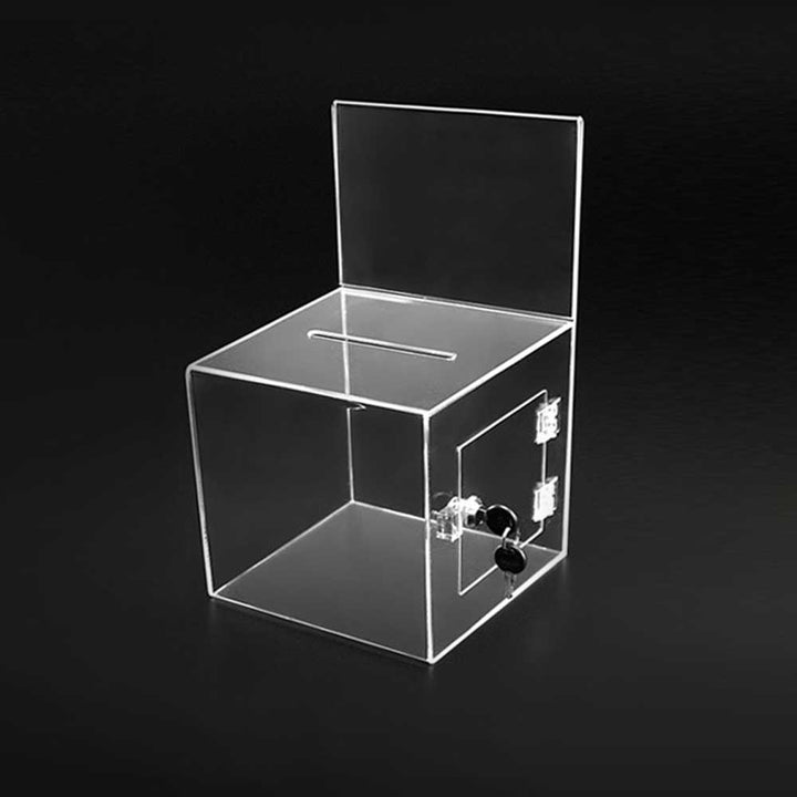 Clear Acrylic Ballot Box with Lock & Key – 8” Secure Donation & Suggestion Box with Slot  #BBOX008