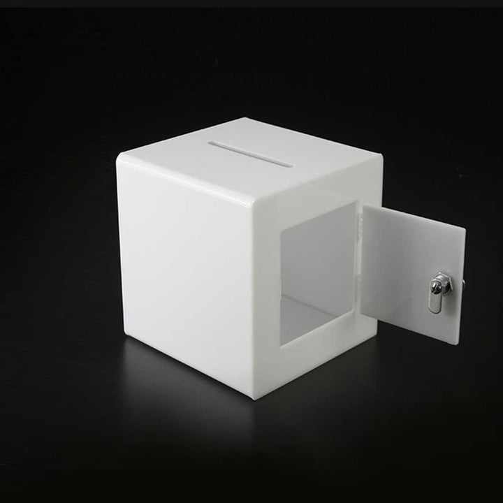 White Acrylic Ballot Box with Keys and Lock 8" - BBOX010W