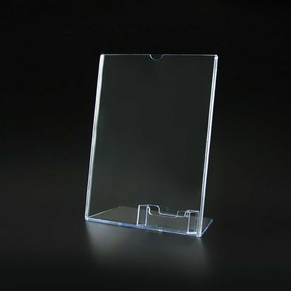 Slanted Clear Acrylic Sign Holder with Business Card Holder 8½"W x 11"H - CTS0165