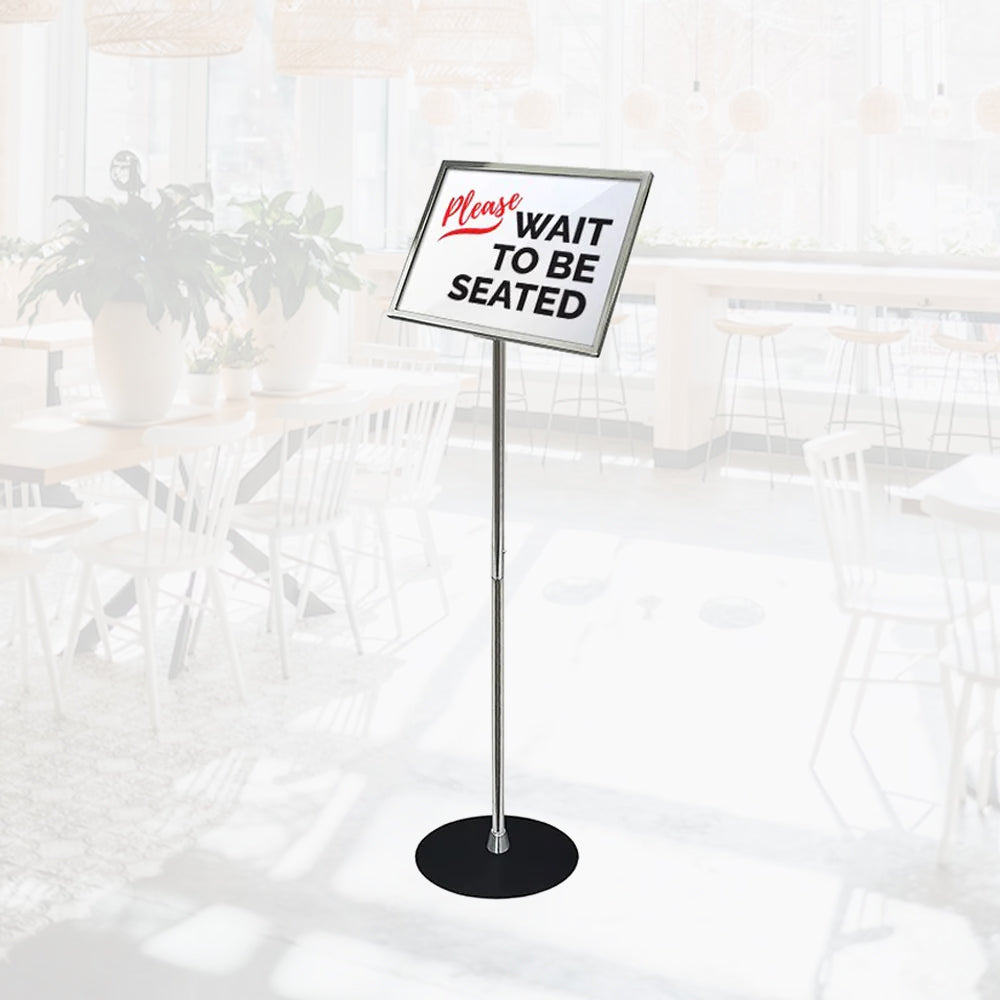 Slanted Pedestal Metal Chrome Frame Sign Holder (16"W x 12"H) - #FSH016C