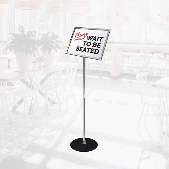 Slanted Pedestal Metal Chrome Frame Sign Holder (16"W x 12"H) - #FSH016C