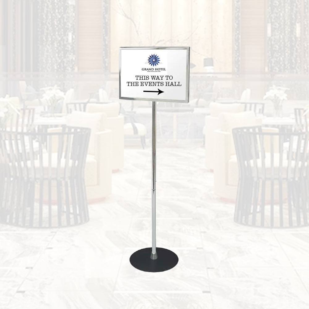Metal Pedestal Chrome Frame Sign Holder (16"W x 12"H) - #FSH026