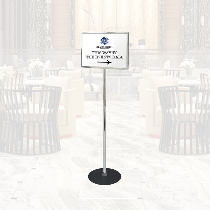 Metal Pedestal Chrome Frame Sign Holder (16"W x 12"H) - #FSH026