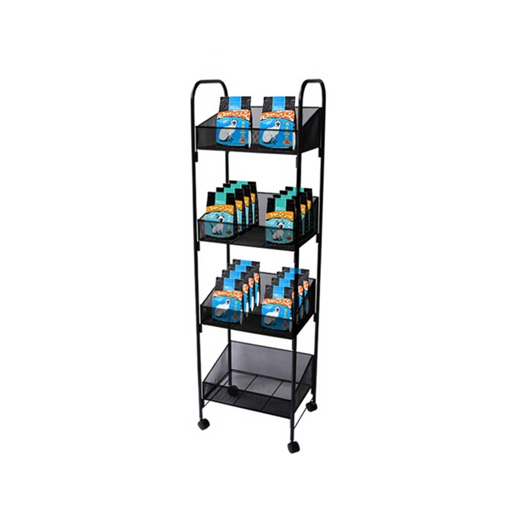 Black Metal Mesh 4 Tier Basket Rolling Shelf - A96B