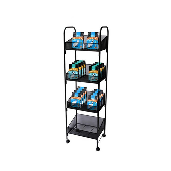 Black Metal Mesh 4 Tier Basket Rolling Shelf - A96B