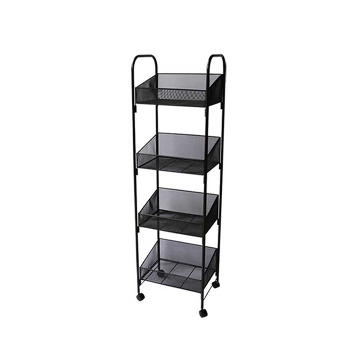 Black Metal Mesh 4 Tier Basket Rolling Shelf - A96B