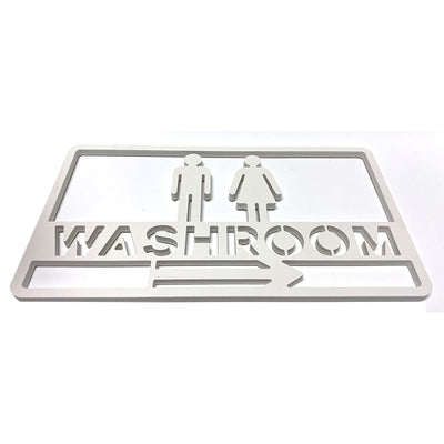 PVC White Cut Out Washroom with Persons an Arrows Sign - #PVCWSIGN
