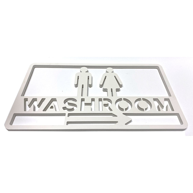 PVC White Cut Out Washroom with Persons an Arrows Sign - 