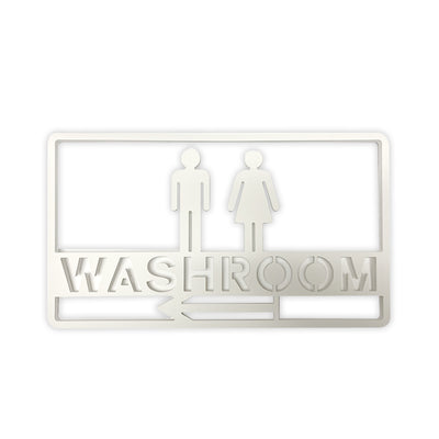 PVC White Cut Out Washroom with Persons an Arrows Sign - #PVCWSIGN