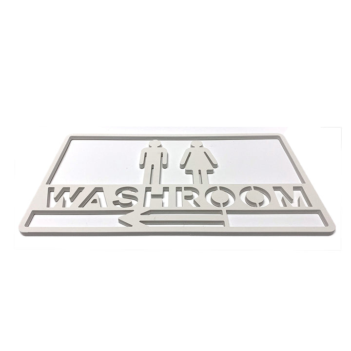 PVC White Cut Out Washroom with Persons an Arrows Sign - #PVCWSIGN