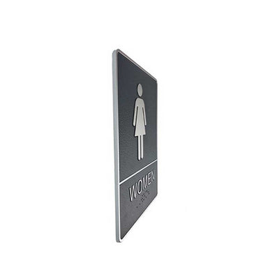A.D.A. Braille Gray Washroom Sign 6”W x 8”H (Women) - #SIGN028G