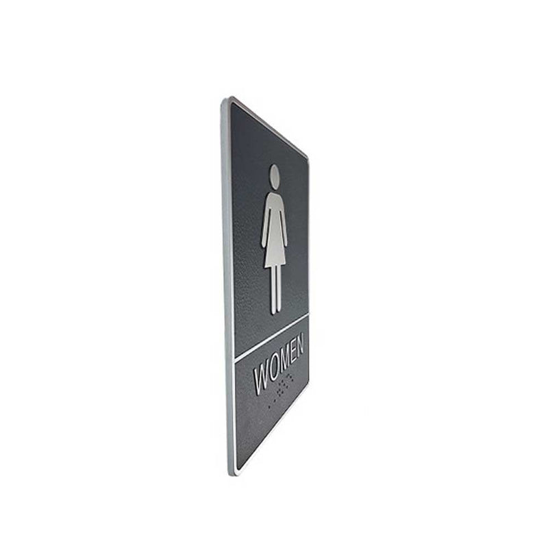 A.D.A. Braille Gray Washroom Sign 6”W x 8”H (Women) - 
