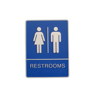 A.D.A. Braille Blue Washroom Sign 6”W x 8”H (Women/Men) - #SIGN029B