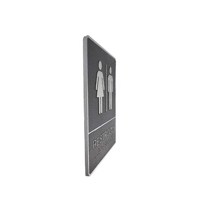 A.D.A. Braille Gray Washroom Sign 6”W x 8”H (Women/Men) - 