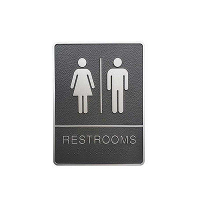 A.D.A. Braille Gray Washroom Sign 6”W x 8”H (Women/Men) - #SIGN029G