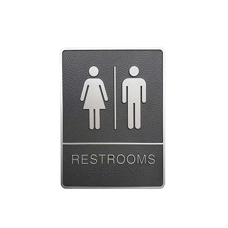 A.D.A. Braille Gray Washroom Sign 6”W x 8”H (Women/Men) - 