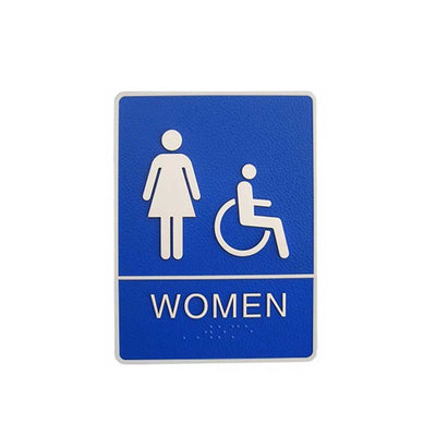 A.D.A. Braille Blue Washroom Sign 6”W x 8”H (Women/Handicap) - #SIGN030B
