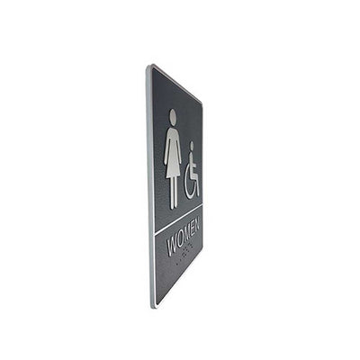 A.D.A. Braille Gray Washroom Sign 6”W x 8”H (Women/Handicap) - #SIGN030G