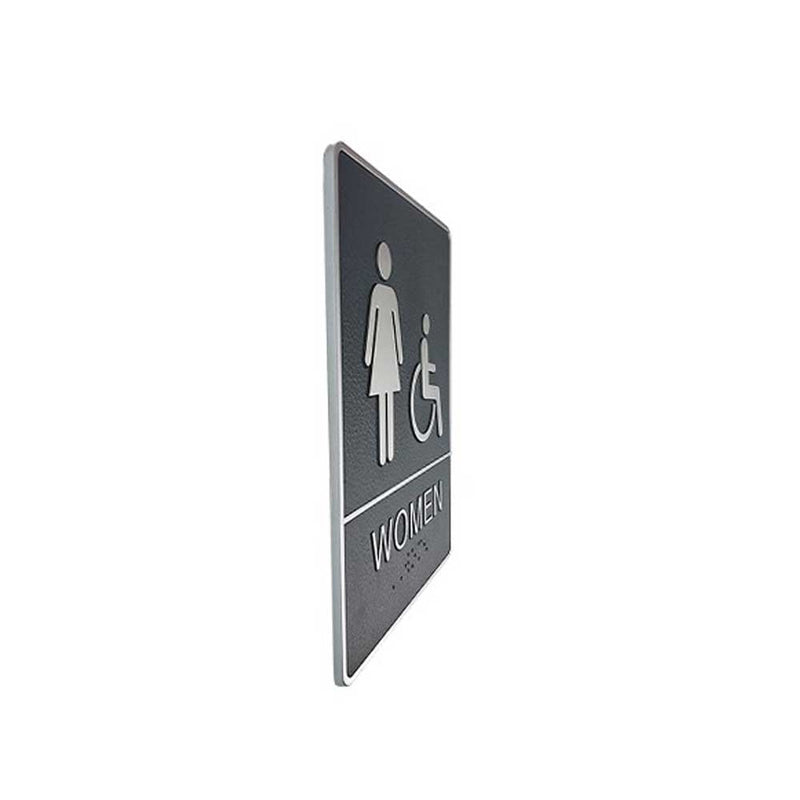 A.D.A. Braille Gray Washroom Sign 6”W x 8”H (Women/Handicap) - 