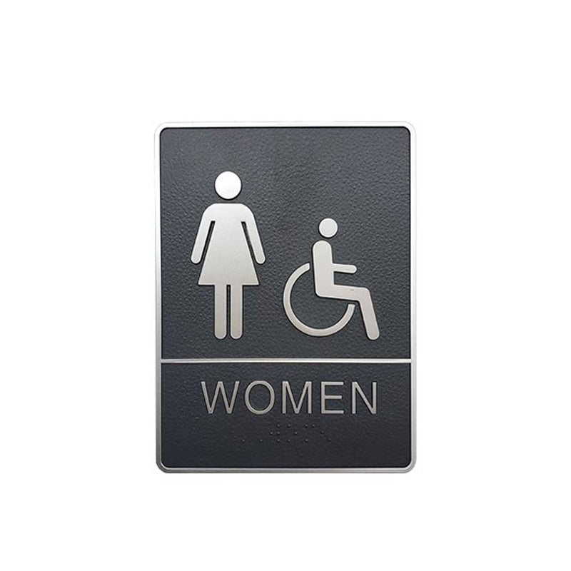 A.D.A. Braille Gray Washroom Sign 6”W x 8”H (Women/Handicap) - 
