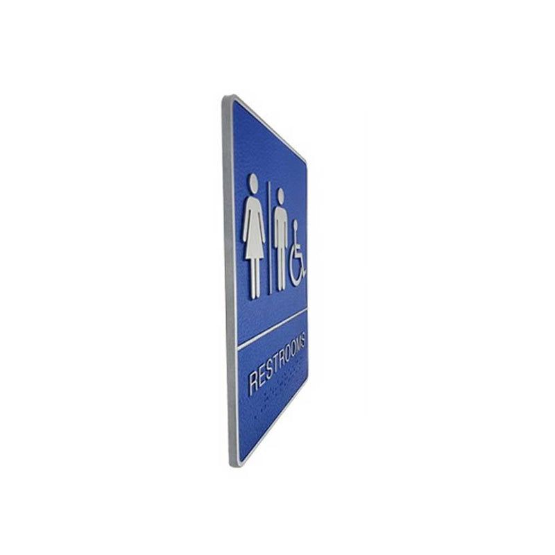 A.D.A. Braille Blue Washroom Sign 6”W x 8”H (Women/Men/Handicap) - 
