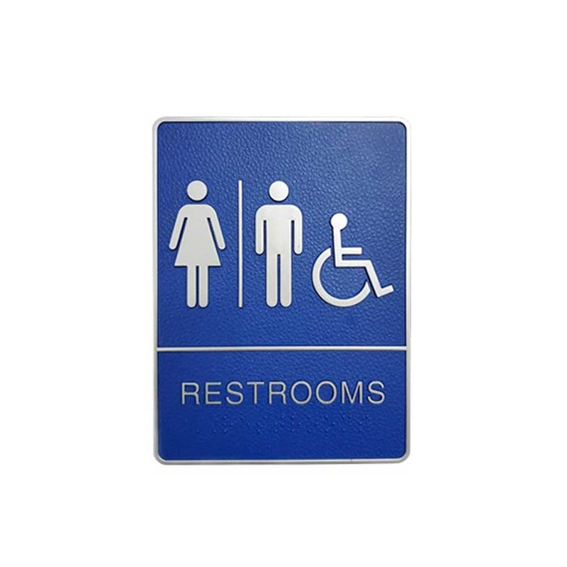 A.D.A. Braille Blue Washroom Sign 6”W x 8”H (Women/Men/Handicap) - 