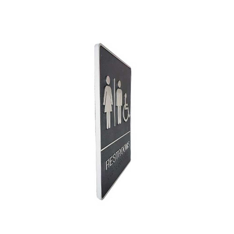 A.D.A. Braille Gray Washroom Sign 6”W x 8”H (Women/Men/Handicap) - 