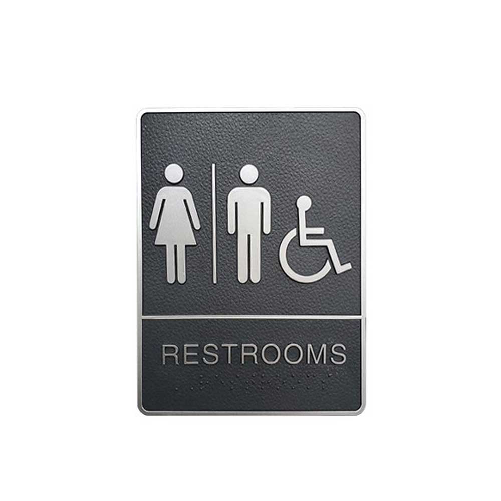 A.D.A. Braille Gray Washroom Sign 6”W x 8”H (Women/Men/Handicap) - #SIGN032G