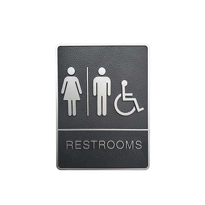 A.D.A. Braille Gray Washroom Sign 6”W x 8”H (Women/Men/Handicap) - 
