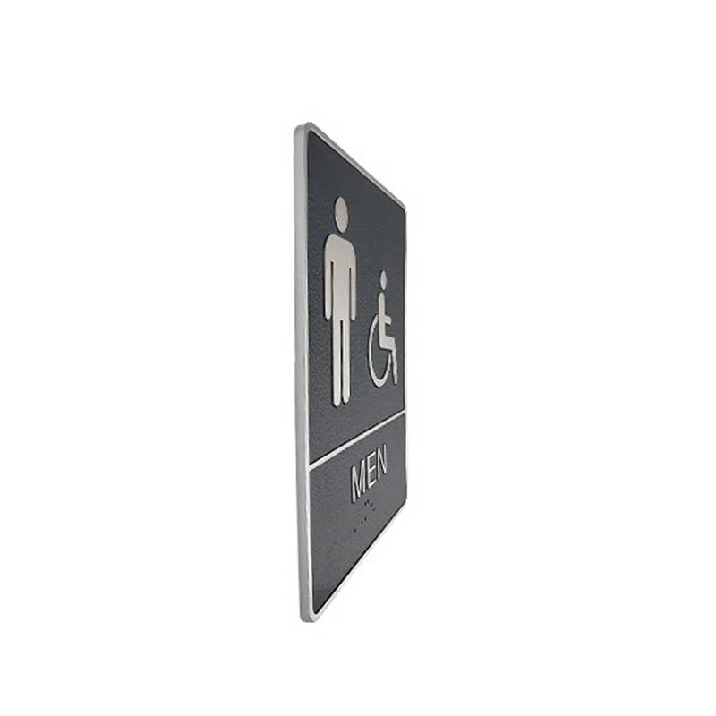 A.D.A. Braille Gray Washroom Sign 6”W x 8”H (Men/Handicap) - 