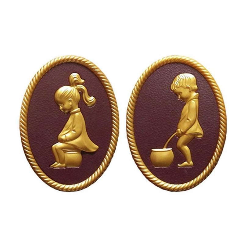 Artist Style Plastic Brass (Boy/Girl) Washroom Sign 4½”W x 6”H - 