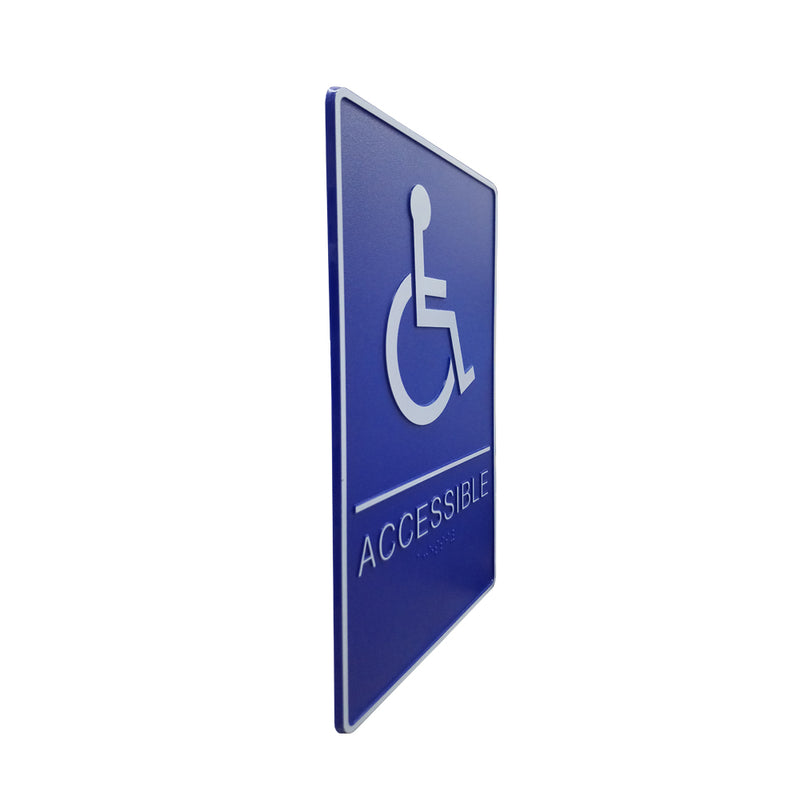 A.D.A. Braille Royal Blue Washroom Sign 6”W x 9”H (Handicap) - 
