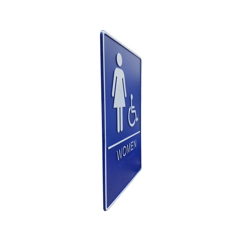 A.D.A. Braille Royal Blue Washroom Sign 6”W x 9”H (Women/Handicap) - 
