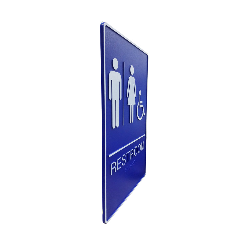 A.D.A. Braille Royal Blue Washroom Sign 6”W x 9”H (Men/Women/Handicap) - #SIGN066UH