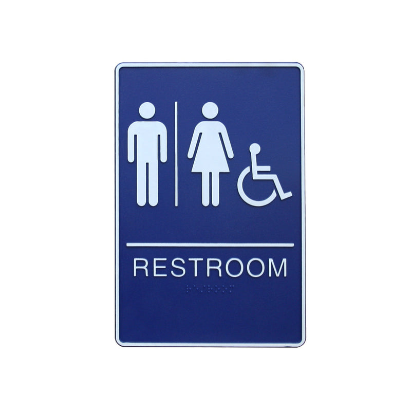 A.D.A. Braille Royal Blue Washroom Sign 6”W x 9”H (Men/Women/Handicap) - 