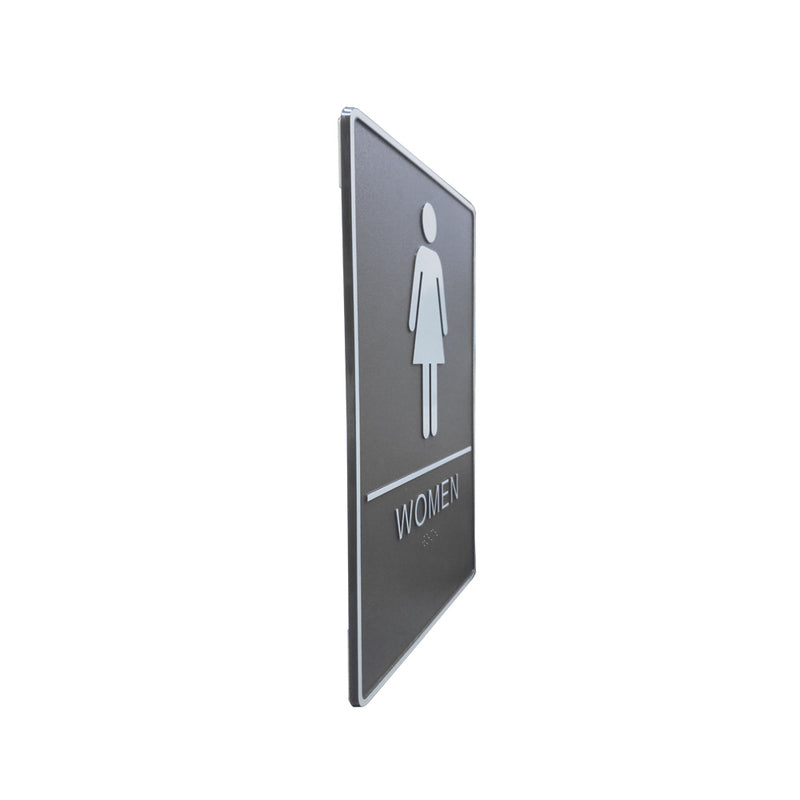 A.D.A. Braille Gray Washroom Sign 6”W x 9”H (Women) - 